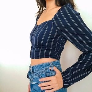 Striped Long Sleeve Cropped Top